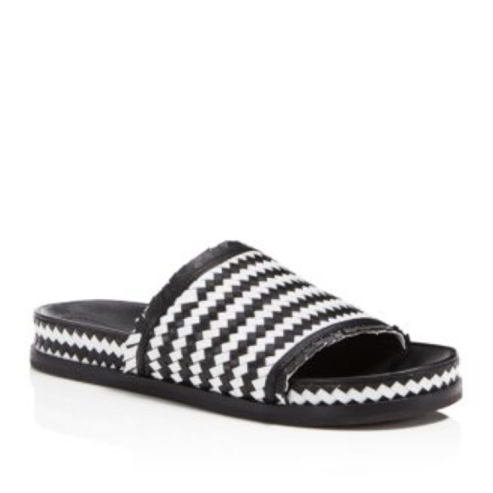 SIGERSON MORRISON Aoven Black White Woven Leather Pool Slides sz 7.5B